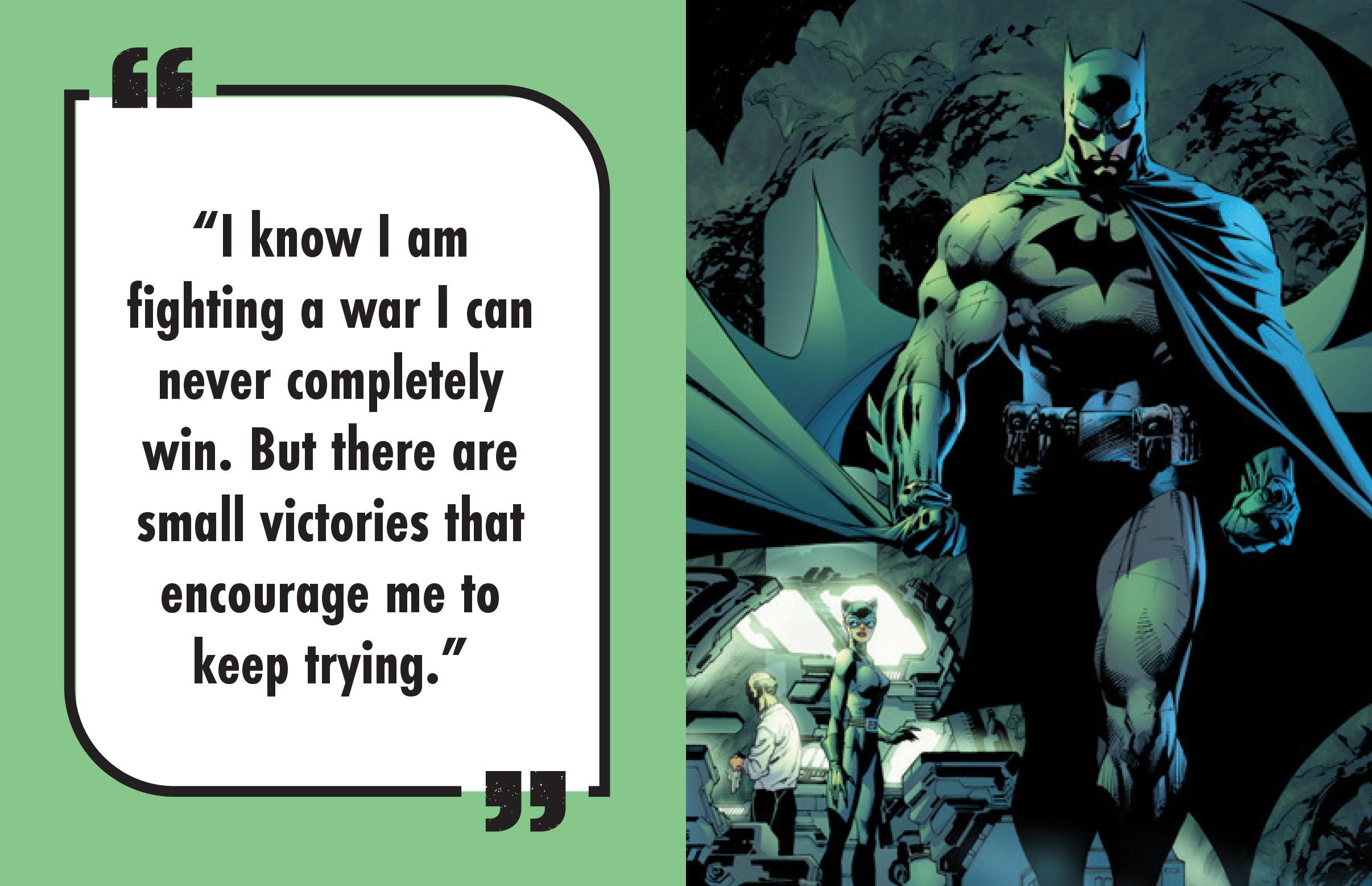 Hardcover book titled "DC Comics: Batman Quotes from Gotham City" by Insight Editions featuring Batman artwork and quotes.