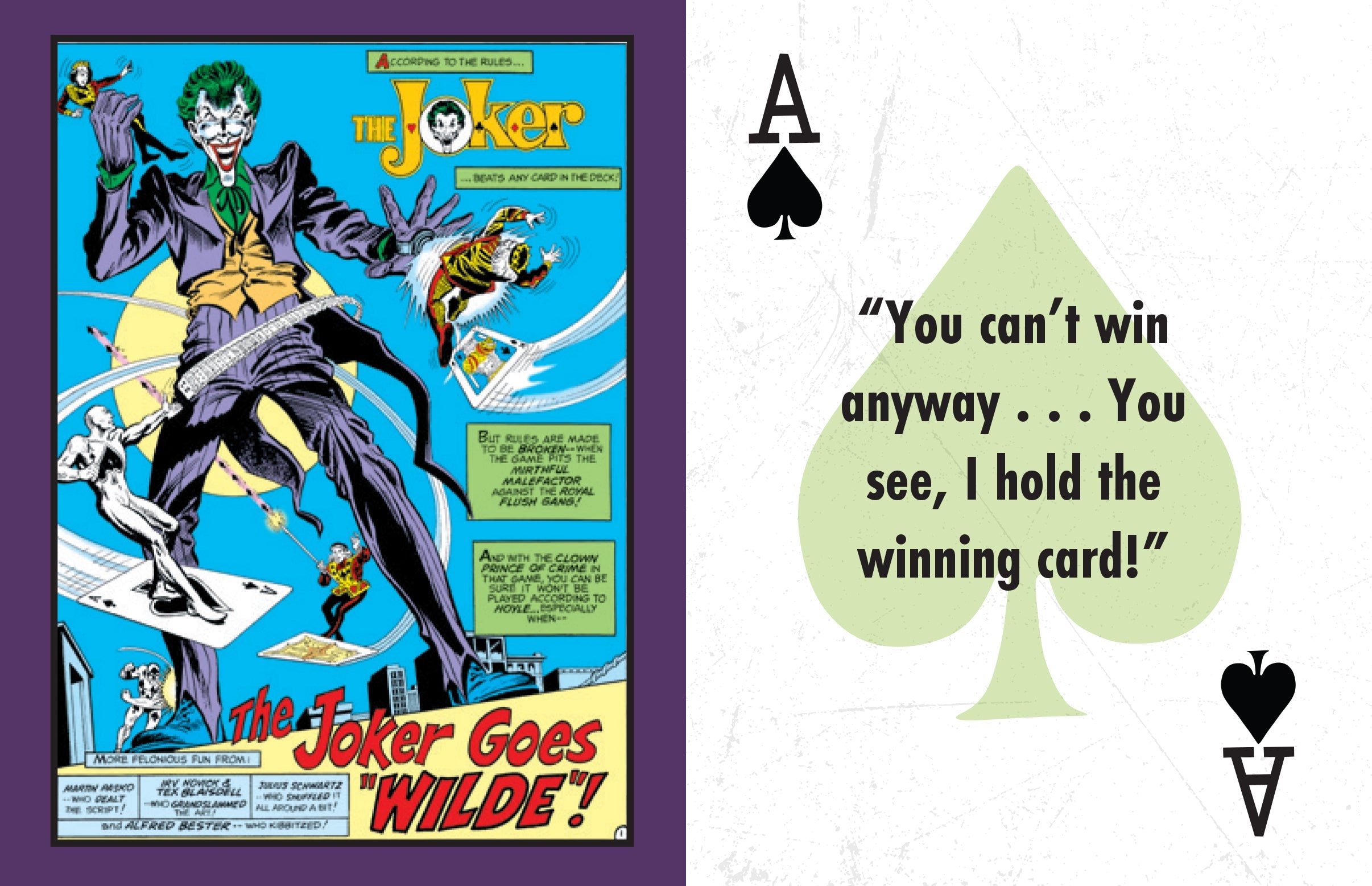 Hardcover book titled "DC Comics: The Joker: Quotes from the Clown Prince of Crime" by Insight Editions featuring Joker artwork.