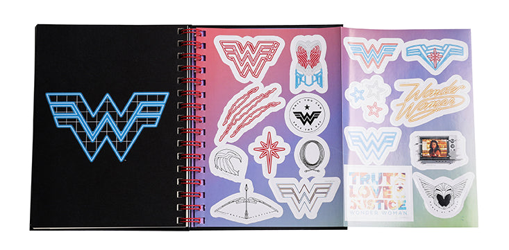 Hardcover Wonder Woman 1984 spiral notebook with DC Comics branding and colorful artwork from the Wonder Woman 1984 movie.