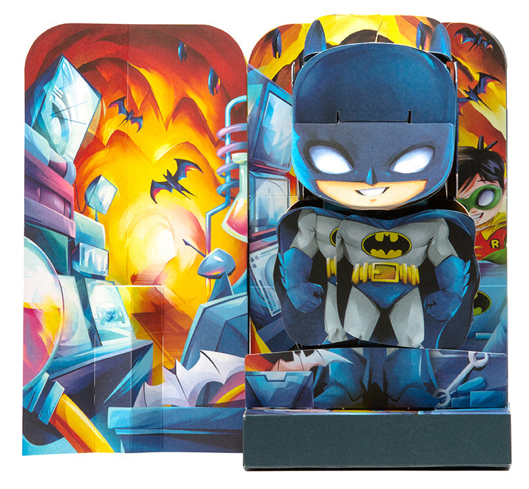 Hardcover DC Flip Pop Batman book by Insight Editions featuring colorful Batman illustrations and pop-up elements inside.