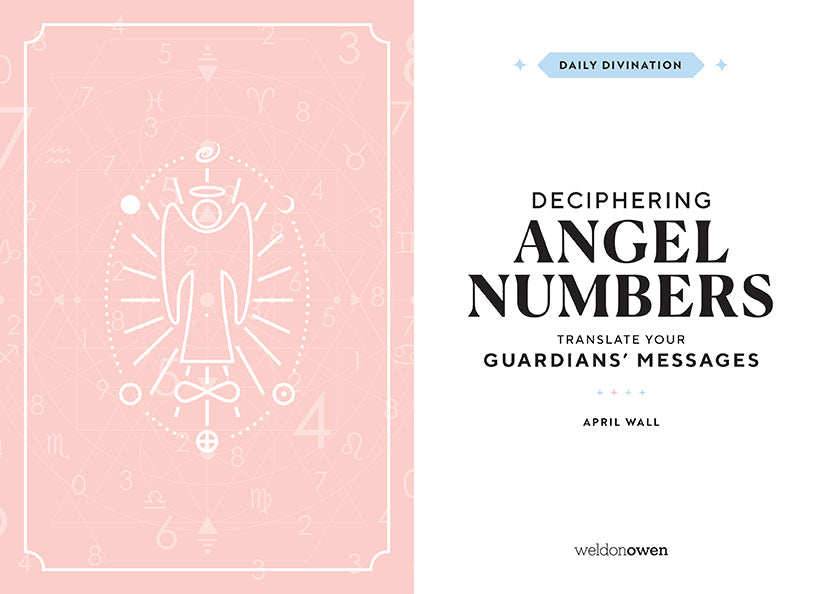 Hardcover book titled "Deciphering Angel Numbers" by Insight Editions, featuring a spiritual and mystical design on the cover.