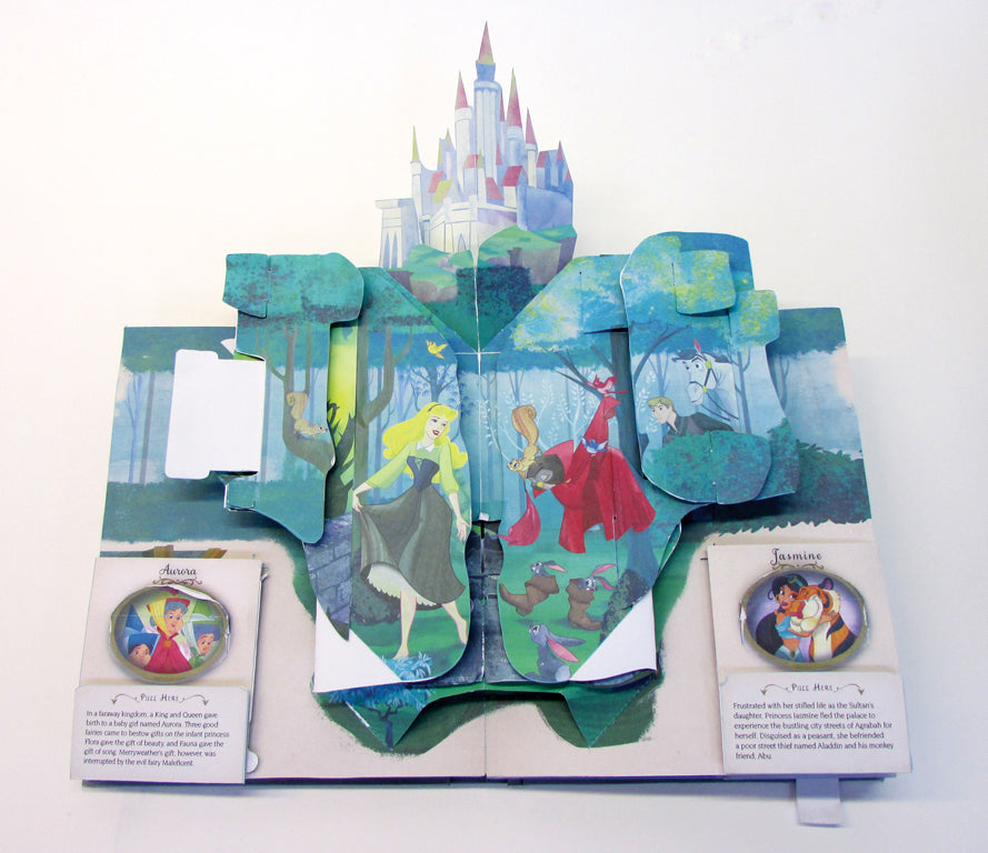 Hardcover of Disney Princess: A Magical Pop-Up World by Insight Editions, featuring colorful pop-up scenes from Disney princess stories.