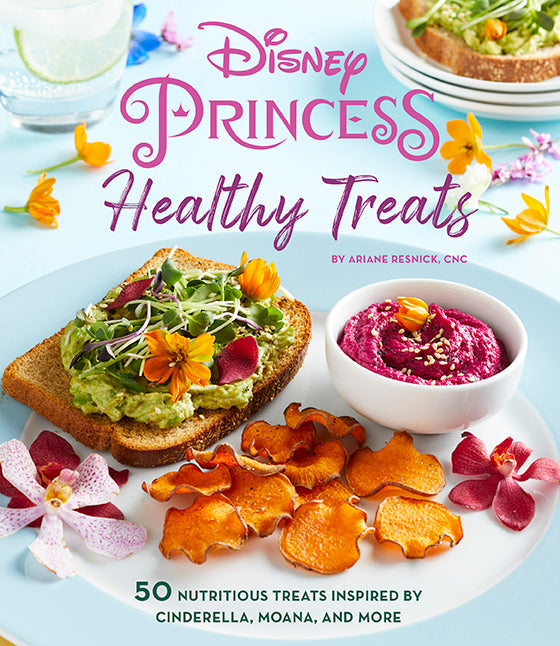 Hardcover Disney Princess Healthy Treats Cookbook by Insight Editions, featuring colorful illustrations of princess-themed healthy recipes.