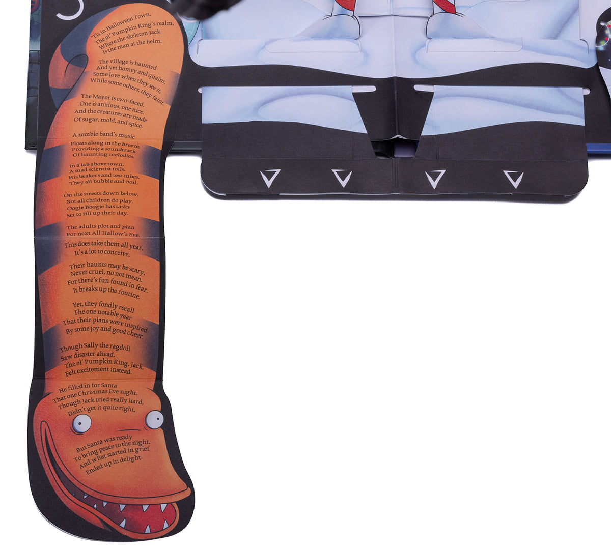 Inside view of Disney Tim Burton's The Nightmare Before Christmas hardcover pop-up holiday worlds book by Insight Editions.