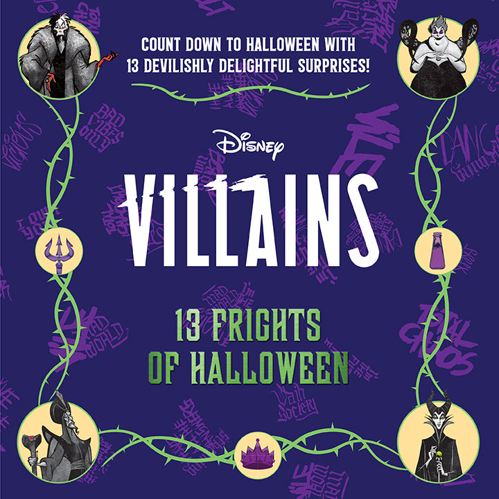 Hardcover book titled "Disney Villains: 13 Frights of Halloween" by Insight Editions featuring Disney villain illustrations.