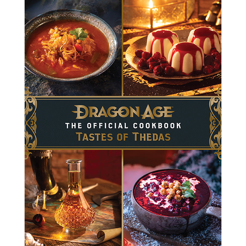 Hardcover of Dragon Age: The Official Cookbook by Insight Editions featuring fantasy-themed cover art and culinary illustrations.