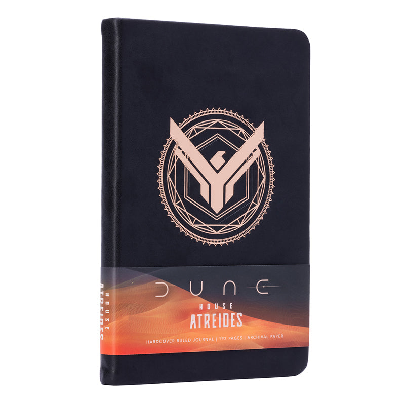 Hardcover Dune: House of Atreides journal by Insight Editions with embossed cover featuring desert motif and logo.
