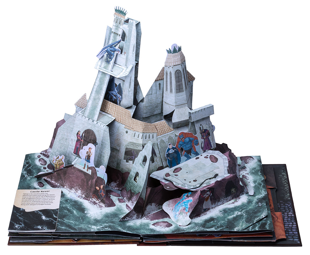 Hardcover of Dungeons & Dragons: The Ultimate Pop-Up Book by Insight Editions, featuring colorful fantasy scenes and detailed illustrations.