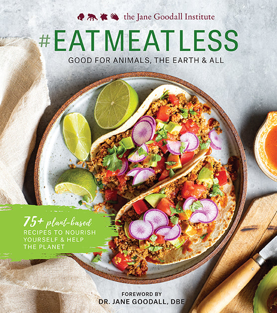 Hardcover book titled "Eat Meatless" by Insight Editions, featuring a colorful cover with plant-based food illustrations.