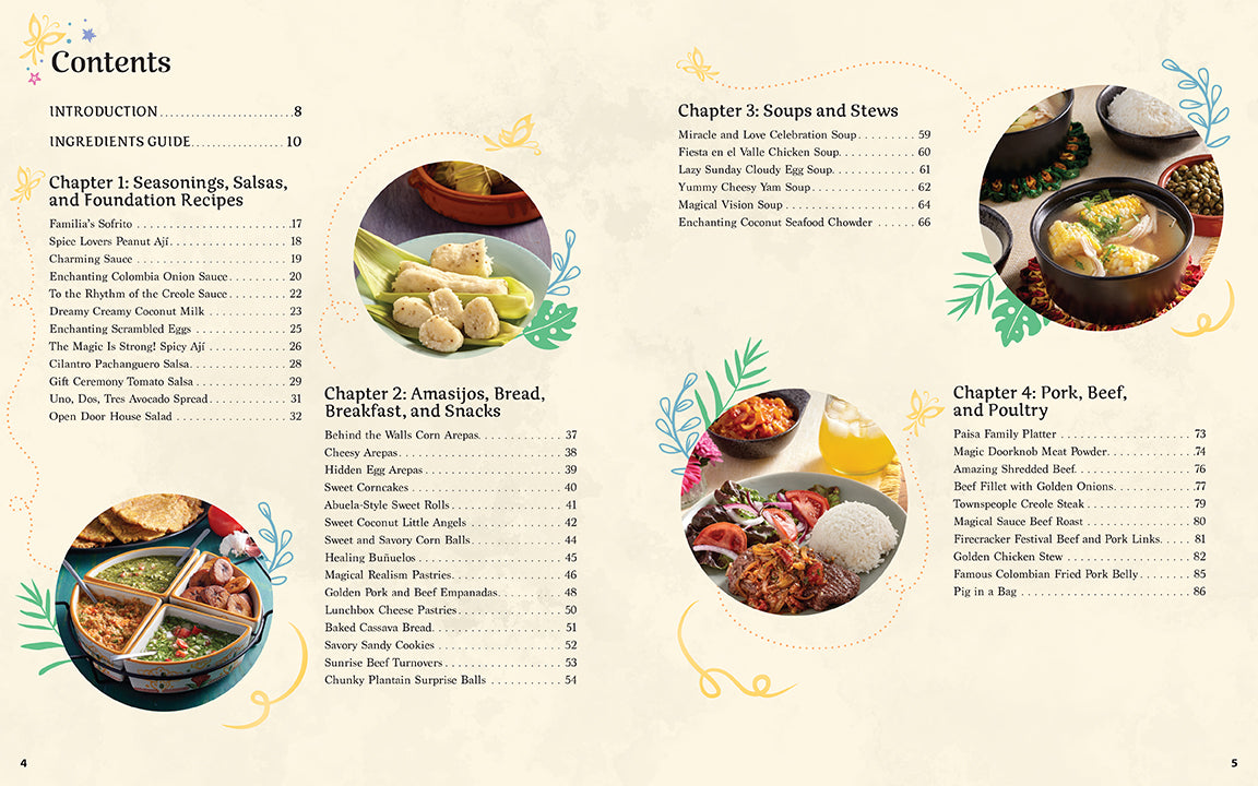 Hardcover of Encanto: The Official Cookbook by Insight Editions showing colorful recipe pages and decorative cover design.