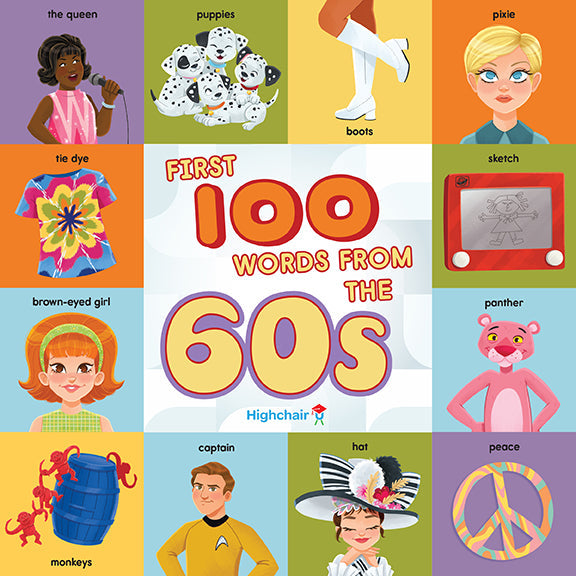 Hardcover book titled "First 100 Words From the 60s" by Insight Editions, featuring vintage-style cover design.