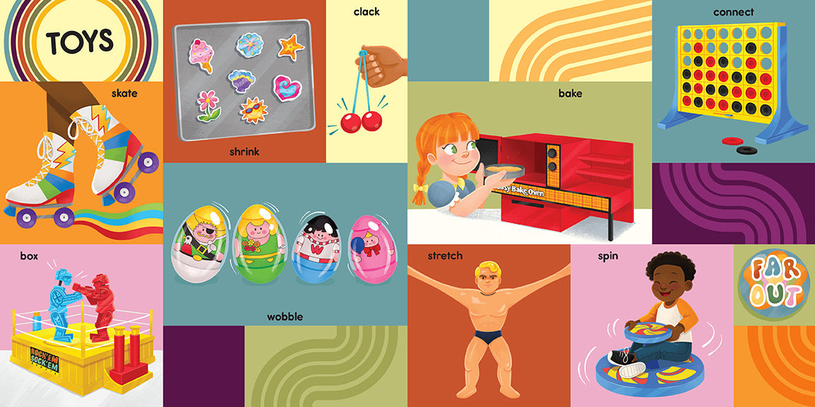 Hardcover book titled "First 100 Words from the 70s" by Insight Editions, featuring vintage 70s-themed cover art.