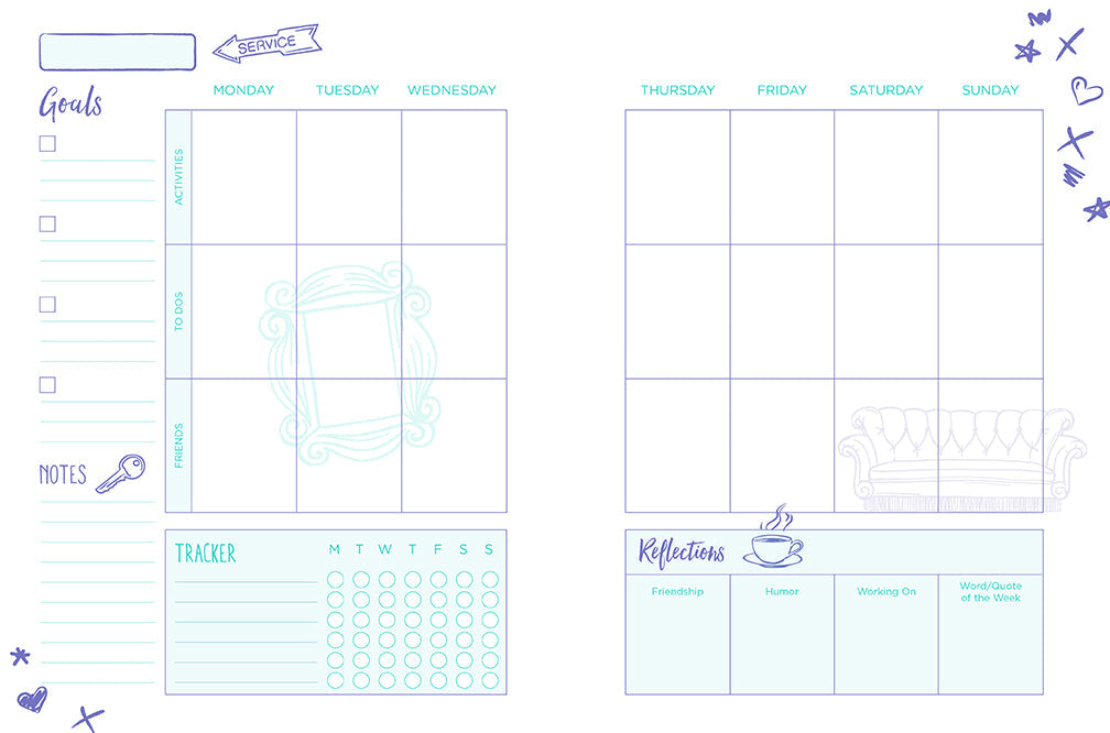 Hardcover Friends 12-Month Undated Planner by Insight Editions, featuring a colorful cover design with the show's logo.
