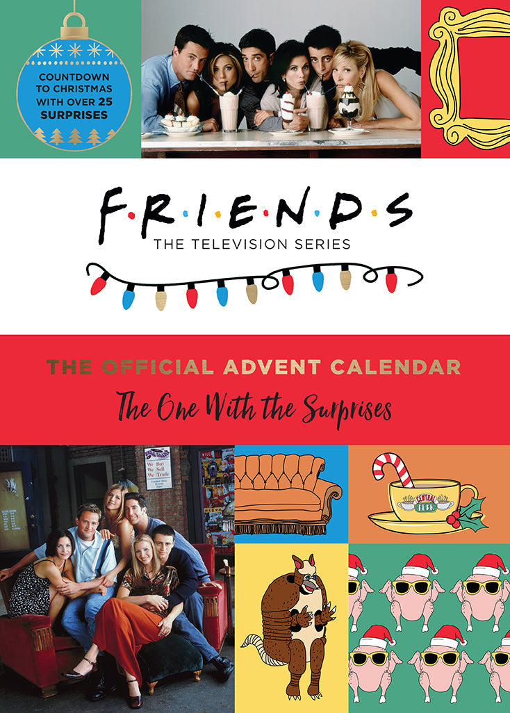 Hardcover of Friends: The Official Advent Calendar, Volume 1 by Insight Editions featuring festive themed pages and iconic character images.