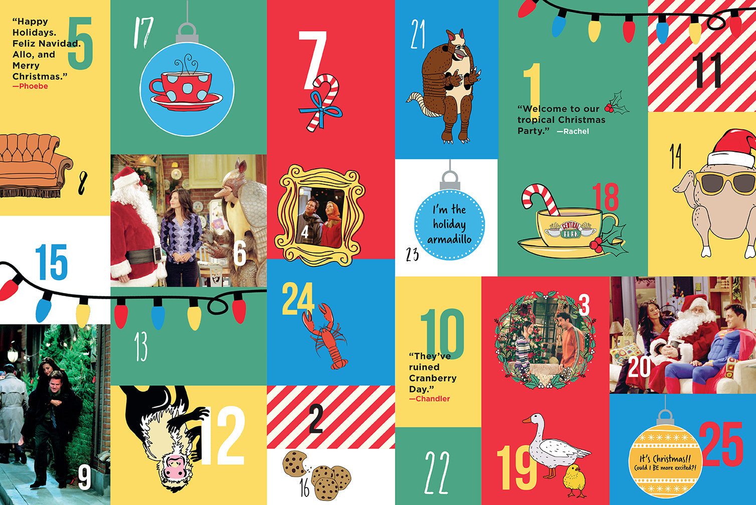 Hardcover of Friends: The Official Advent Calendar, Volume 1 by Insight Editions, featuring festive holiday-themed images from the show.