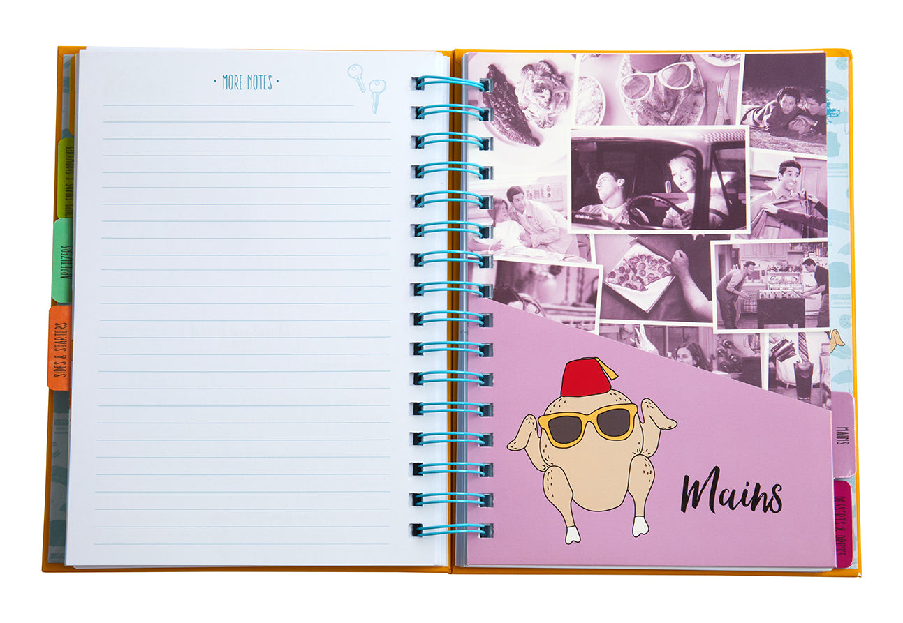 Hardcover "Friends: The Official Recipe Journal" by Insight Editions, featuring a colorful cover with iconic TV show images.