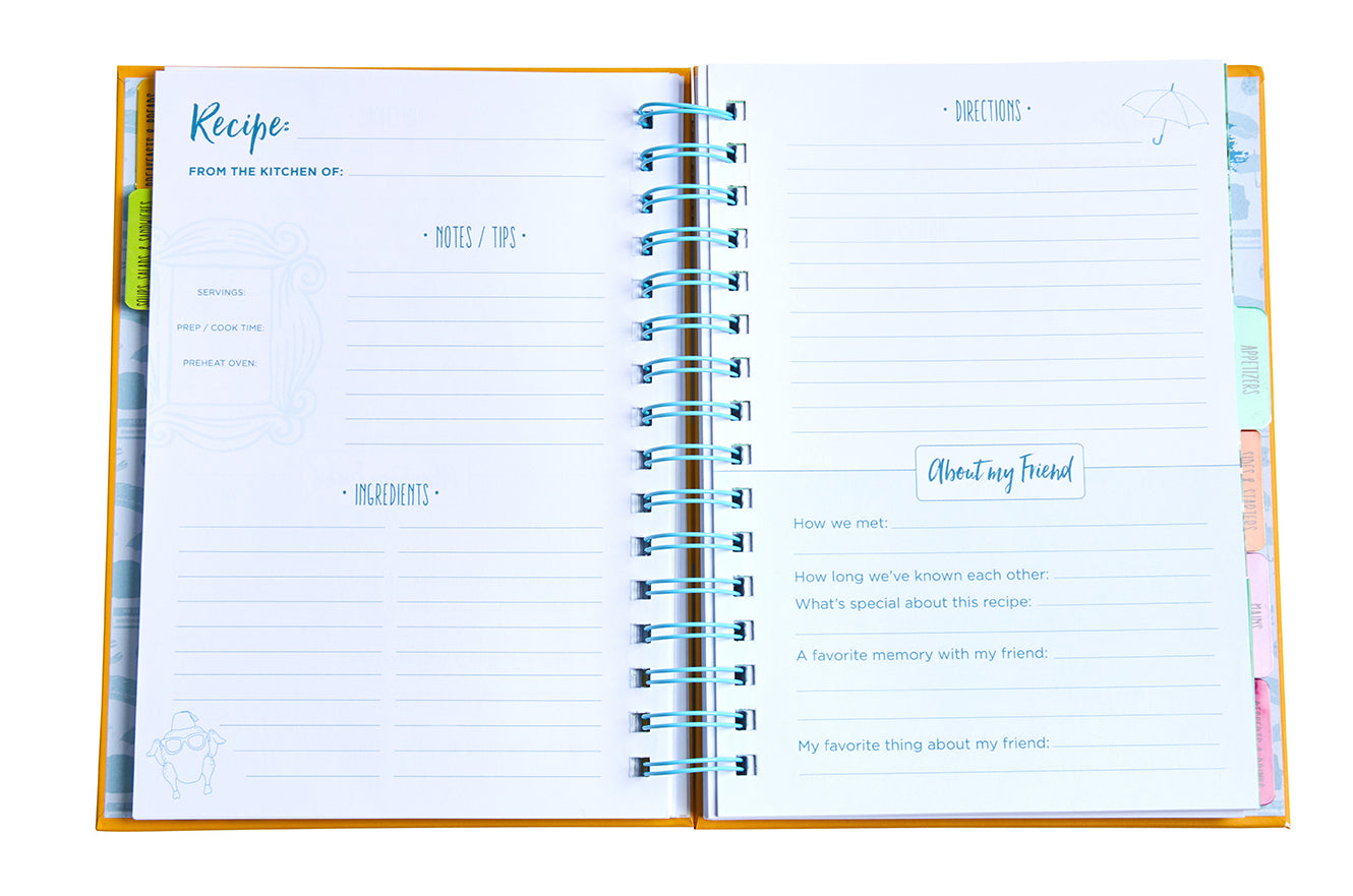 Hardcover "Friends: The Official Recipe Journal" by Insight Editions with a colorful cover featuring the TV show's logo.