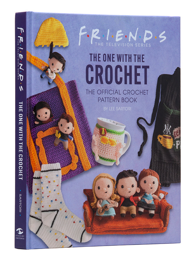 Hardcover book titled "Friends: The One with the Crochet" by Insight Editions featuring colorful cover art.