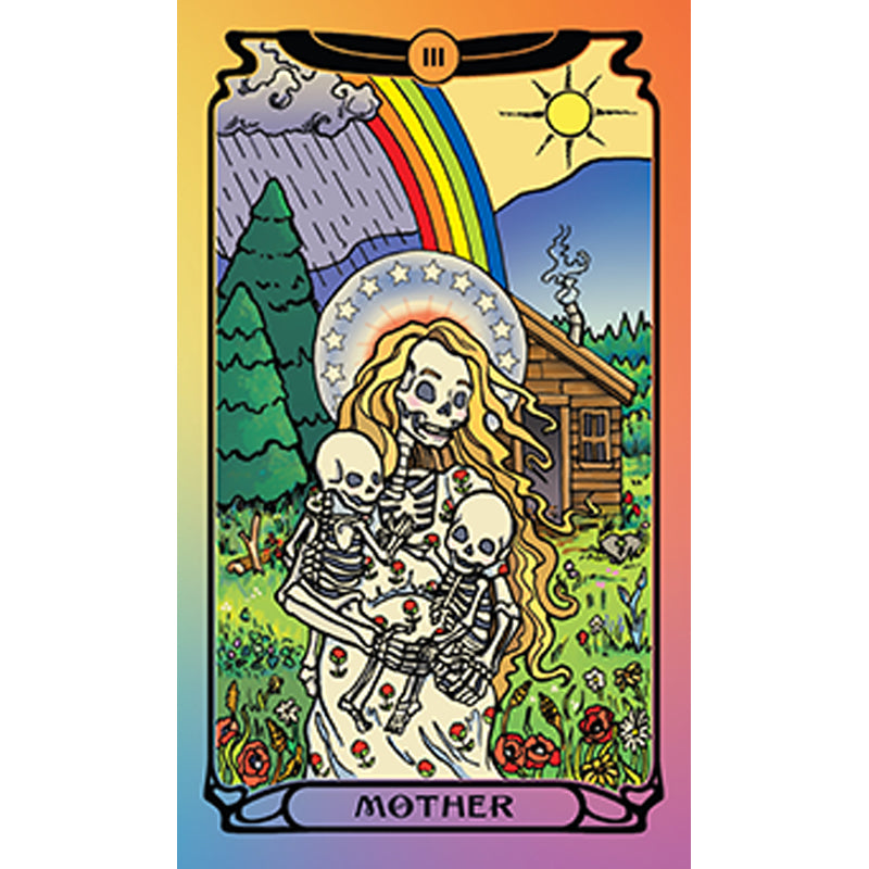 Softbound Grateful Dead tarot deck and guidebook kit by Insight Editions, featuring colorful design and card illustrations.
