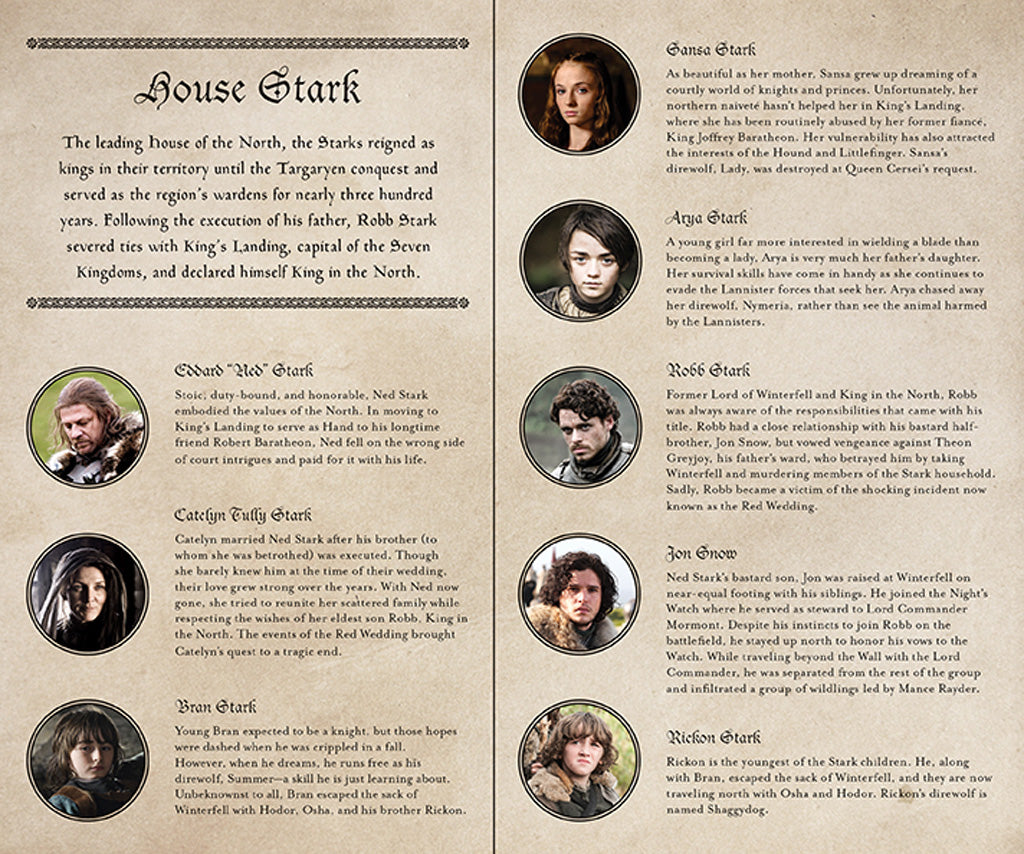 Large hardcover Game of Thrones House Stark ruled journal by Insight Editions with Stark sigil and intricate cover design.