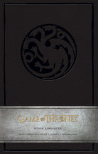Large hardcover Game of Thrones House Targaryen journal by Insight Editions with ruled pages and Targaryen emblem on cover.