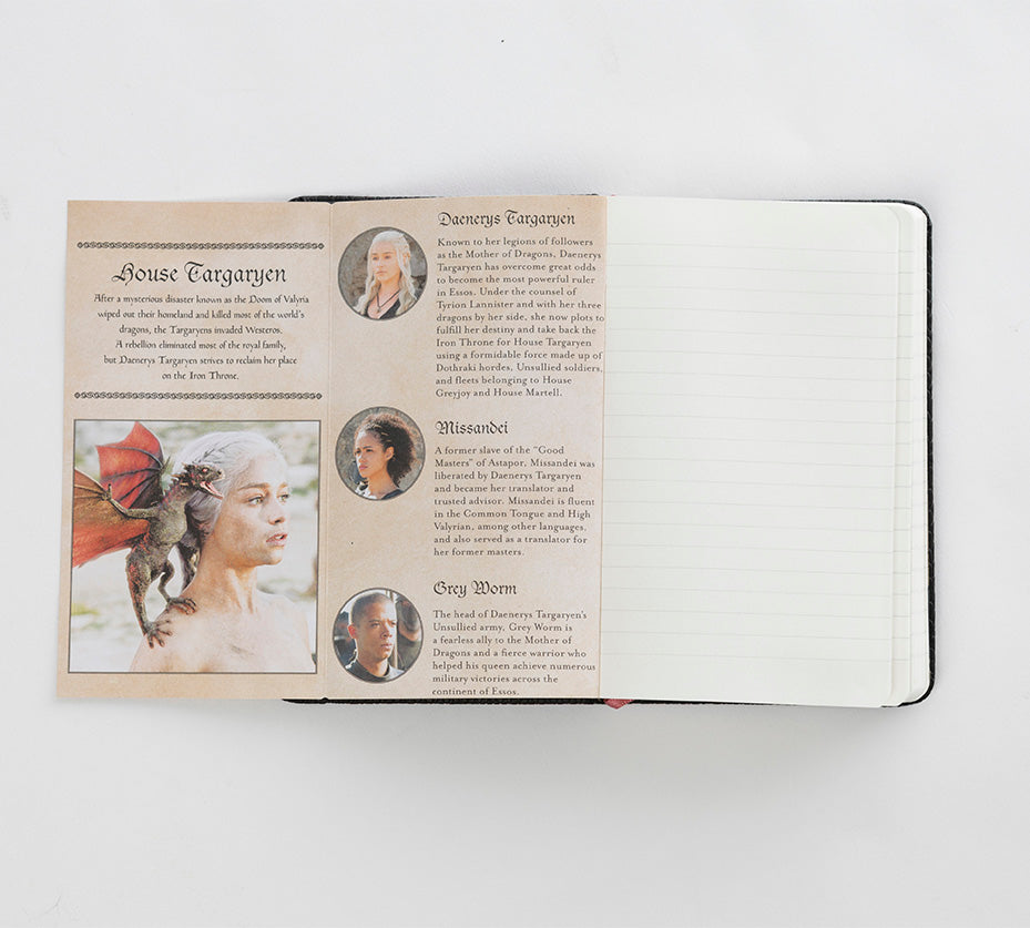 Hardcover Game of Thrones House Targaryen ruled pocket journal by Insight Editions with dragon emblem on the cover.