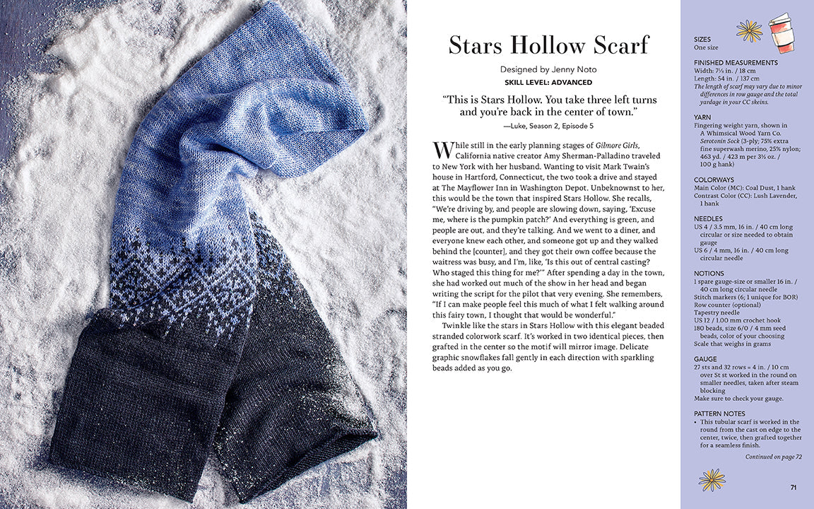 Hardcover copy of Gilmore Girls: The Official Knitting Book by Insight Editions, showing the book cover with knitting patterns.
