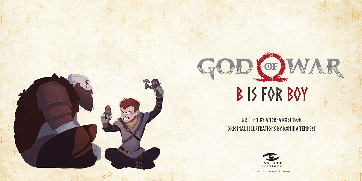 Hardcover book titled "God of War: B is for Boy" by Insight Editions, featuring detailed cover art and design.