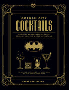 Hardcover book titled Gotham City Cocktails by Insight Editions, featuring illustrations and recipes inspired by Gotham City.