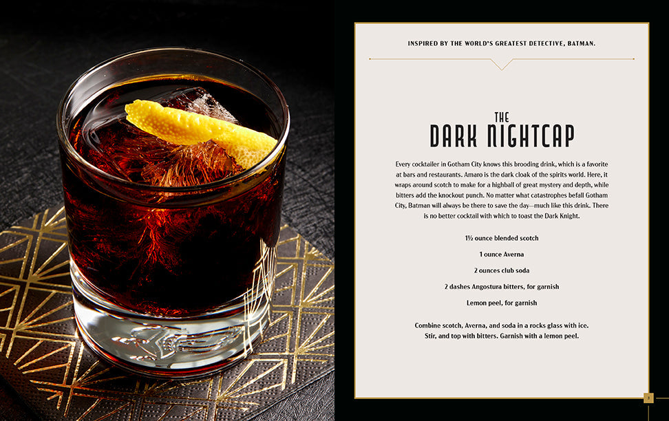 Hardcover book titled Gotham City Cocktails by Insight Editions, featuring images and recipes inspired by Gotham City.