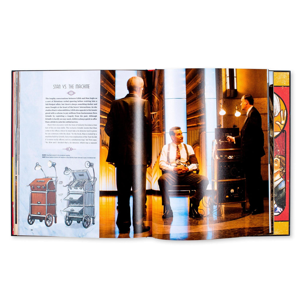 Inside view of Guillermo del Toro's Nightmare Alley hardcover book by Insight Editions, showing detailed pages and artwork.