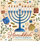 Open hardcover Hanukkah Pop-Up Menorah by Insight Editions with intricate paper menorah design and colorful holiday illustrations.