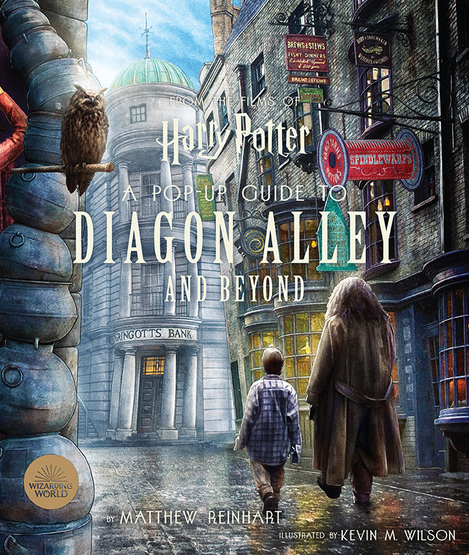 Hardcover Harry Potter pop-up guide to Diagon Alley and beyond by Insight Editions, featuring detailed magical city illustrations.