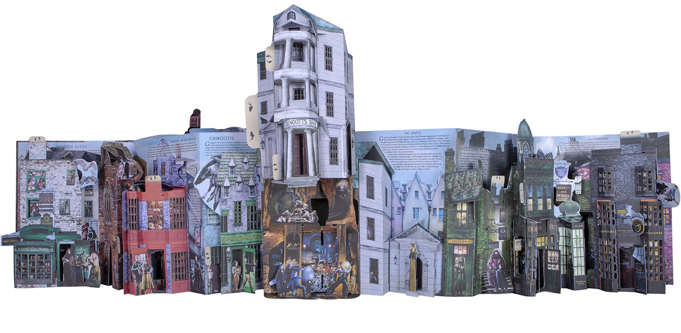 Hardcover Harry Potter: A Pop-Up Guide to Diagon Alley and Beyond by Insight Editions, featuring detailed pop-up illustrations of magical locations.