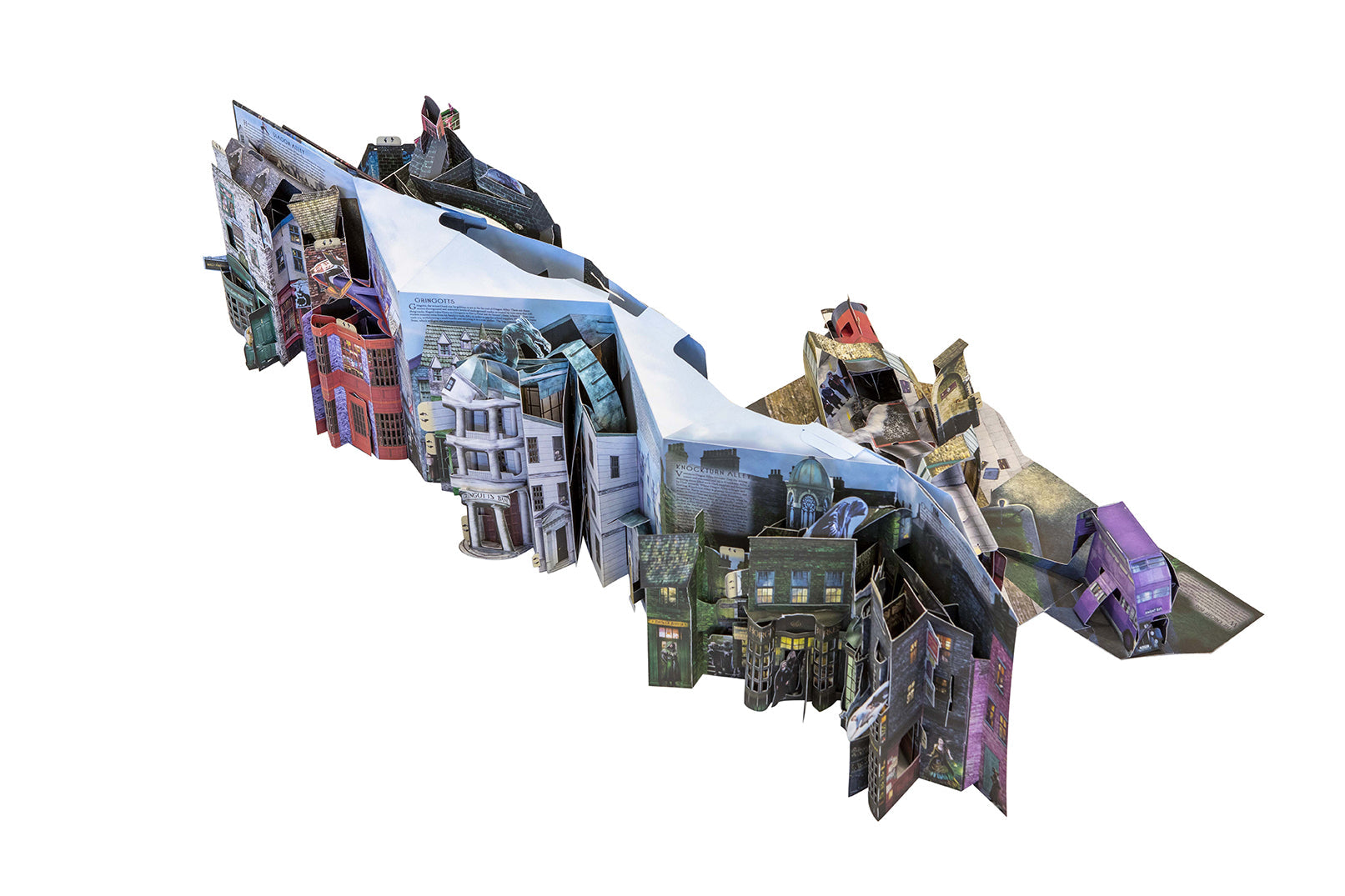 Hardcover Harry Potter pop-up guide by Insight Editions showcasing Diagon Alley and magical scenes in detailed paper art.