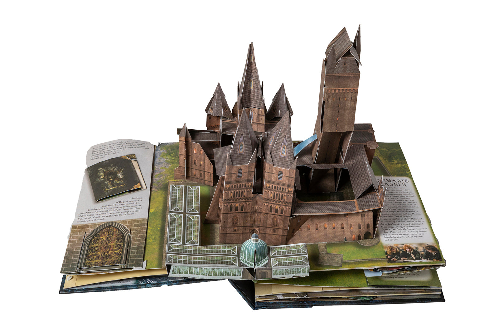 Hardcover copy of Harry Potter: A Pop-Up Guide to Hogwarts by Insight Editions showing a detailed pop-up Hogwarts castle inside the book.