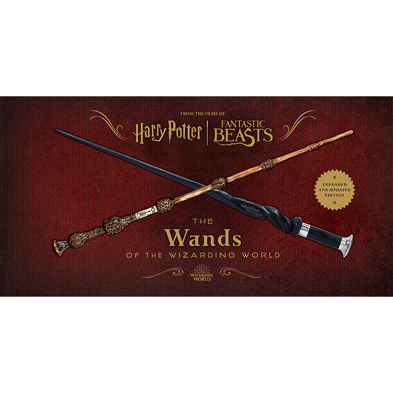 Hardcover book titled "Harry Potter and Fantastic Beasts: The Wands of the Wizarding World" by Insight Editions with illustrated cover.