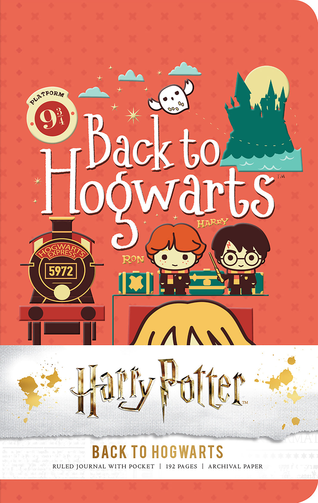 Hardcover Harry Potter Back to Hogwarts ruled pocket journal with magical design by Insight Editions, featuring wizard-themed cover art.