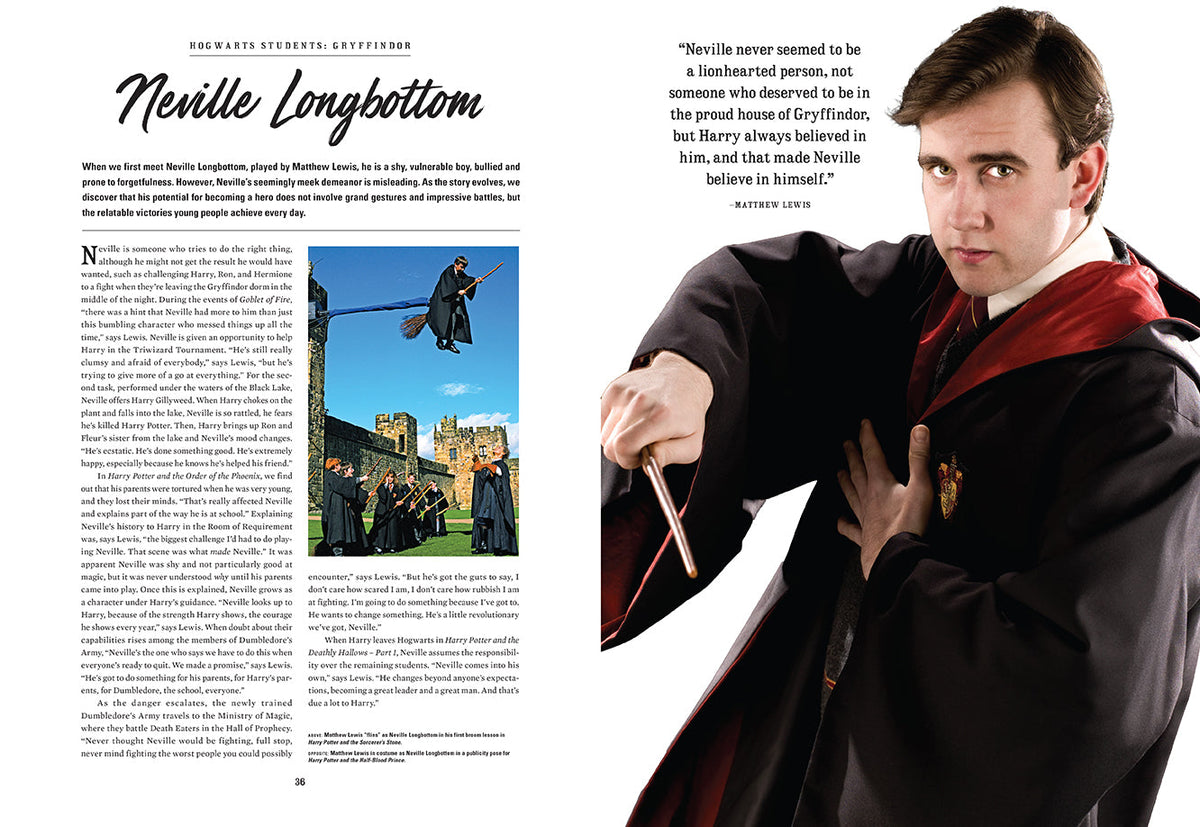 Interior page of Harry Potter hardcover book by Insight Editions featuring illustrations of Wizarding World characters.