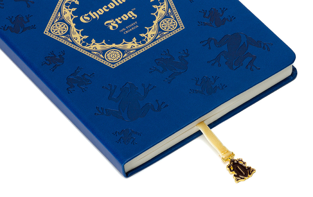 Hardcover Harry Potter Chocolate Frog Journal with ribbon charm, featuring magical-themed pages and detailed cover design.