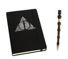 Harry Potter Deathly Hallows hardcover journal with Elder Wand pen set, featuring magical themed cover art and detailed design.