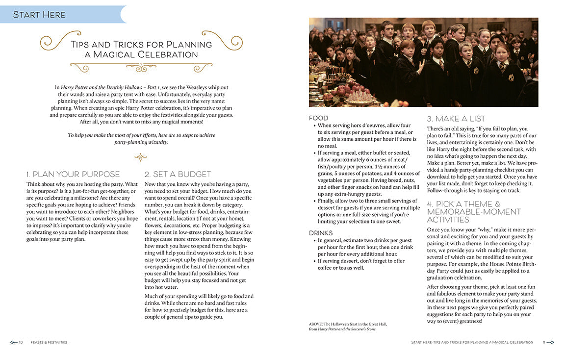 Hardcover copy of Harry Potter: Feasts & Festivities by Insight Editions featuring magical culinary illustrations.