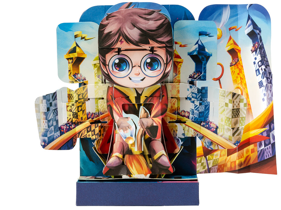 Hardcover Harry Potter Flip Pop book by Insight Editions showing colorful Harry Potter-themed pop-up artwork inside.