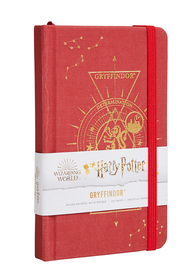 Hardcover Harry Potter Gryffindor Constellation Ruled Pocket Journal with a celestial design, featuring the Gryffindor crest and starry pattern.