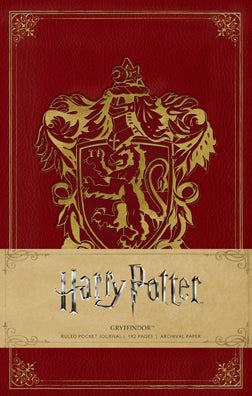 Hardcover Harry Potter Gryffindor ruled pocket journal with Hogwarts crest and red and gold design by Insight Editions