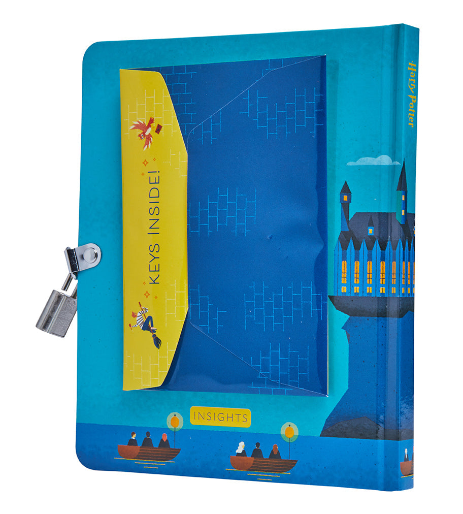 Hardcover Harry Potter Hogwarts Castle at Night Lock & Key Diary by Insight Editions, featuring detailed castle illustration.