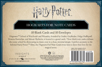 Harry Potter Hogwarts foil note cards set of 10 in hardcover by Insight Editions, featuring magical wizarding school designs.