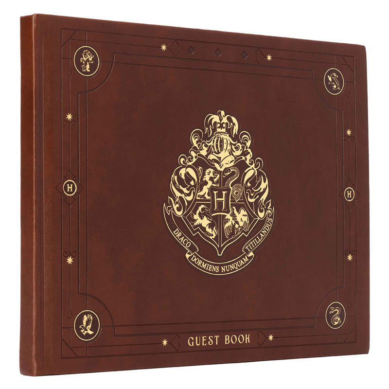 Hardcover Harry Potter Hogwarts Guest Book by Insight Editions with magical cover design and space for guest signatures.