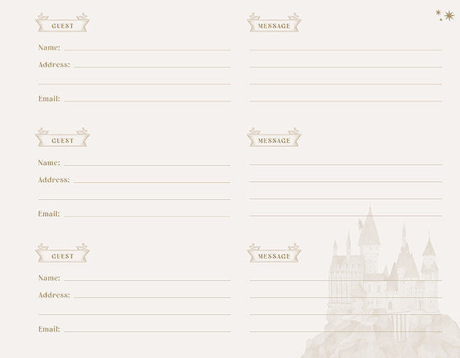 Hardcover Harry Potter Hogwarts Guest Book by Insight Editions with magical cover design and gold embossed lettering.