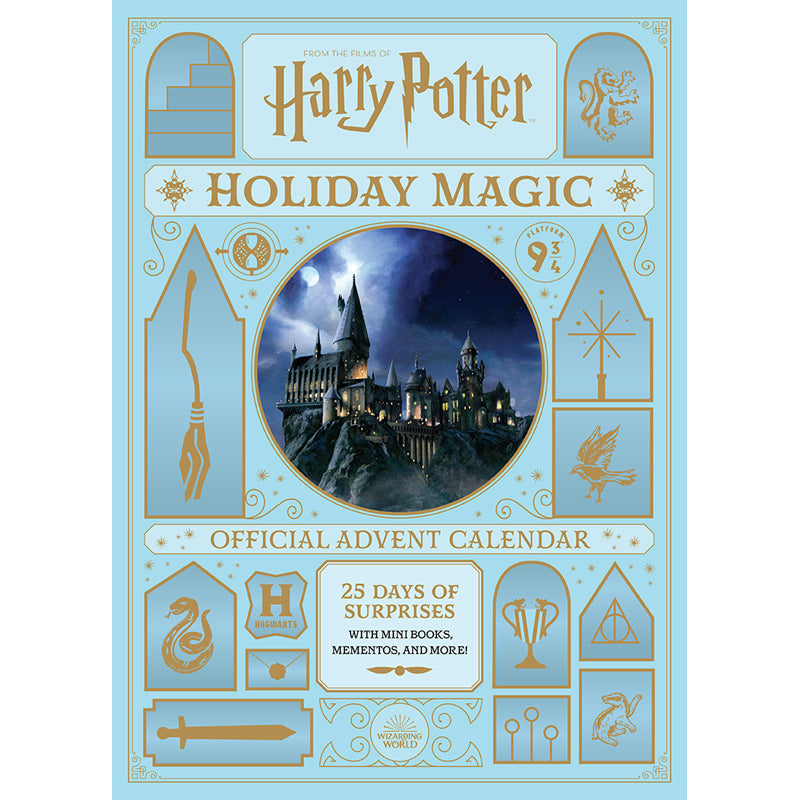 Hardcover Harry Potter Holiday Magic Advent Calendar by Insight Editions, featuring magical scenes and collectible surprises in a festive design.
